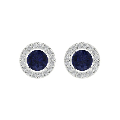 1.24 ctw Blue Sapphire Studs Earrings | 5.0mm Round Cut White Gold Screw back | September Birthstone
