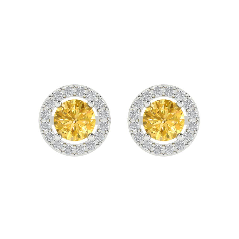 1.24 ctw Yellow Zirconia Studs Earrings | 5.0mm Round Cut White Gold Screw back | April Birthstone