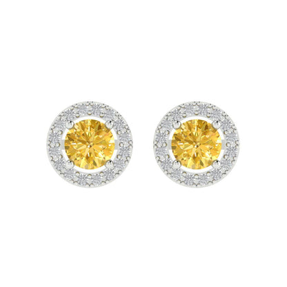 1.24 ctw Yellow Zirconia Studs Earrings | 5.0mm Round Cut White Gold Screw back | April Birthstone