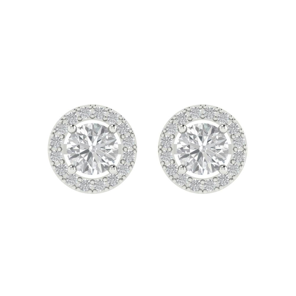 1.24 ctw Zirconia Diamond Studs Earrings | 5.0mm Round Cut White Gold Screw back | April Birthstone