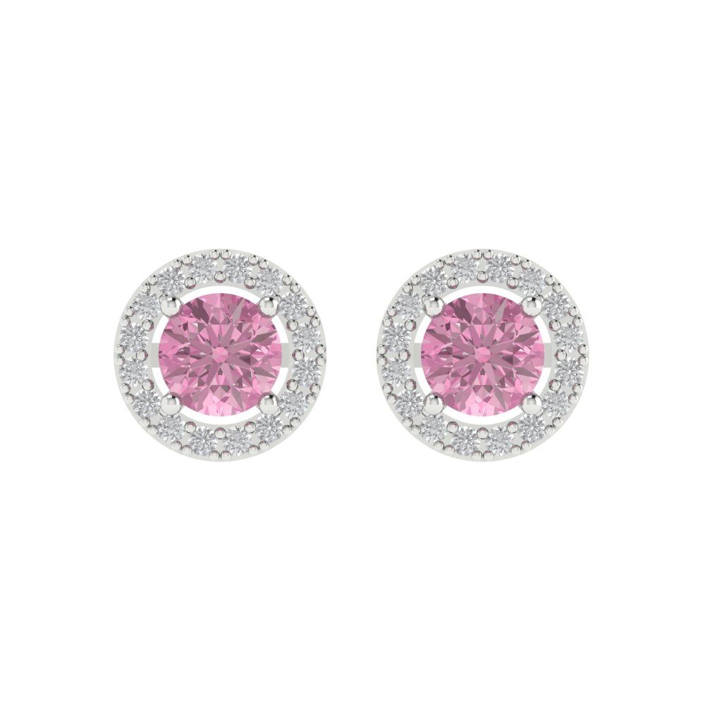 1.24 ctw Pink Zirconia Studs Earrings | 5.0mm Round Cut White Gold Screw back | April Birthstone