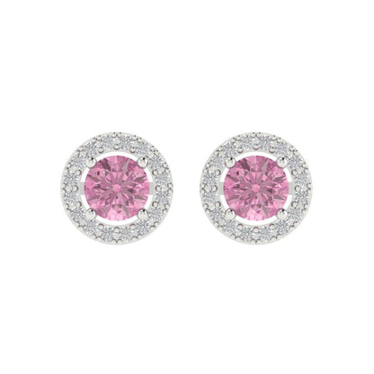 1.24 ctw Pink Zirconia Studs Earrings | 5.0mm Round Cut White Gold Screw back | April Birthstone