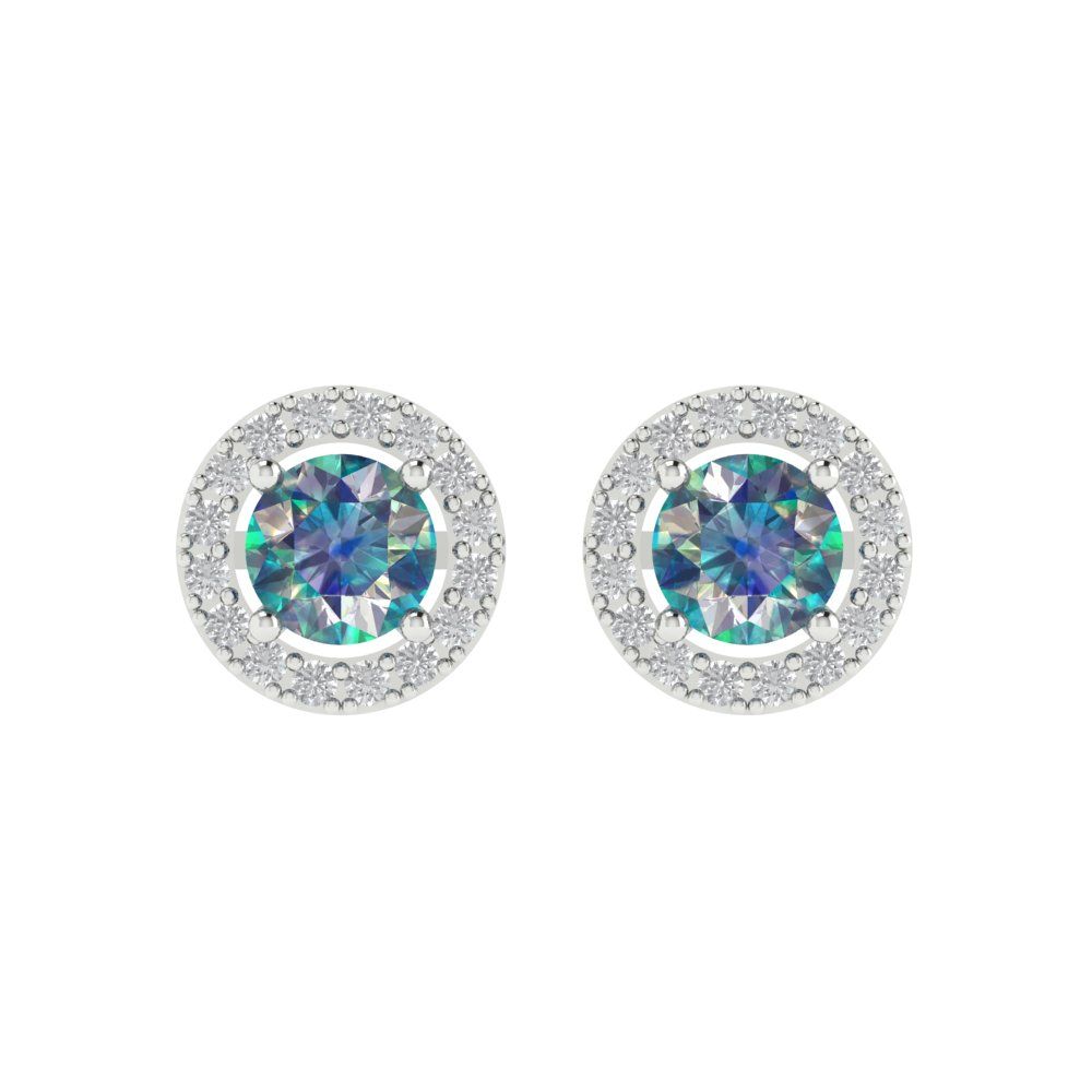 1.24 ctw Blue Moissanite Studs Earrings | 5.0mm Round Cut White Gold Screw back | April Birthstone