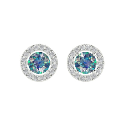 1.24 ctw Blue Moissanite Studs Earrings | 5.0mm Round Cut White Gold Screw back | April Birthstone
