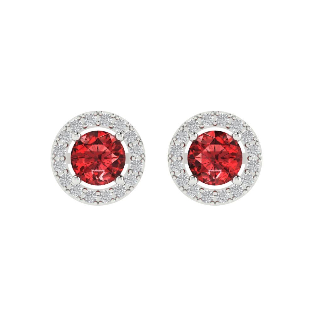 1.24 ctw Garnet Studs Earrings | 5.0mm Round Cut White Gold Screw back | January Birthstone