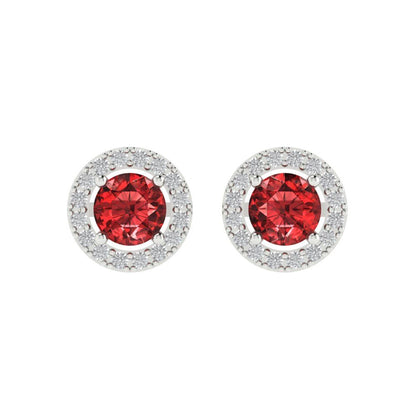 1.24 ctw Garnet Studs Earrings | 5.0mm Round Cut White Gold Screw back | January Birthstone