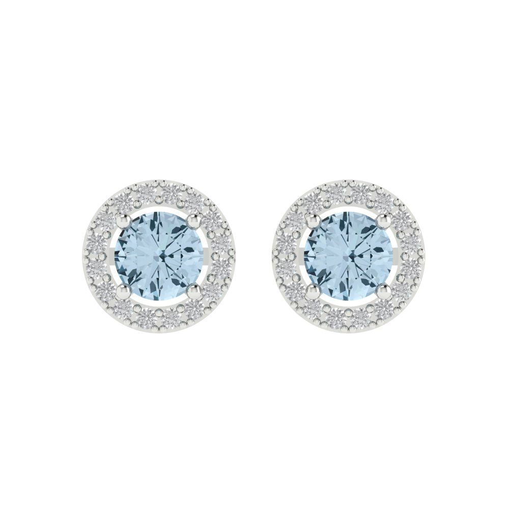 1.24 ctw Blue Zirconia Studs Earrings | 5.0mm Round Cut White Gold Screw back | April Birthstone