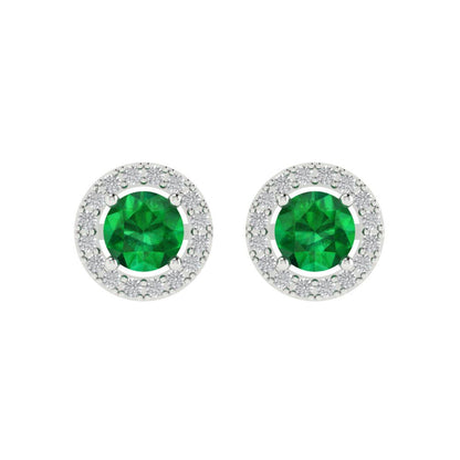 1.24 ctw Emerald Studs Earrings | 5.0mm Round Cut White Gold Screw back | May Birthstone