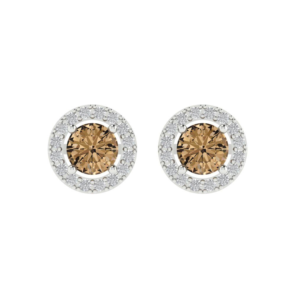 1.24 ctw Champagne Studs Earrings | 5.0mm Round Cut White Gold Screw back | April Birthstone