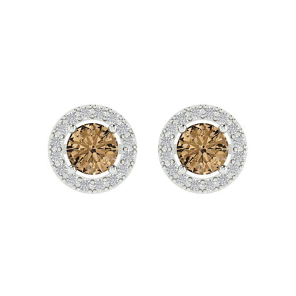 1.24 ctw Champagne Studs Earrings | 5.0mm Round Cut White Gold Screw back | April Birthstone