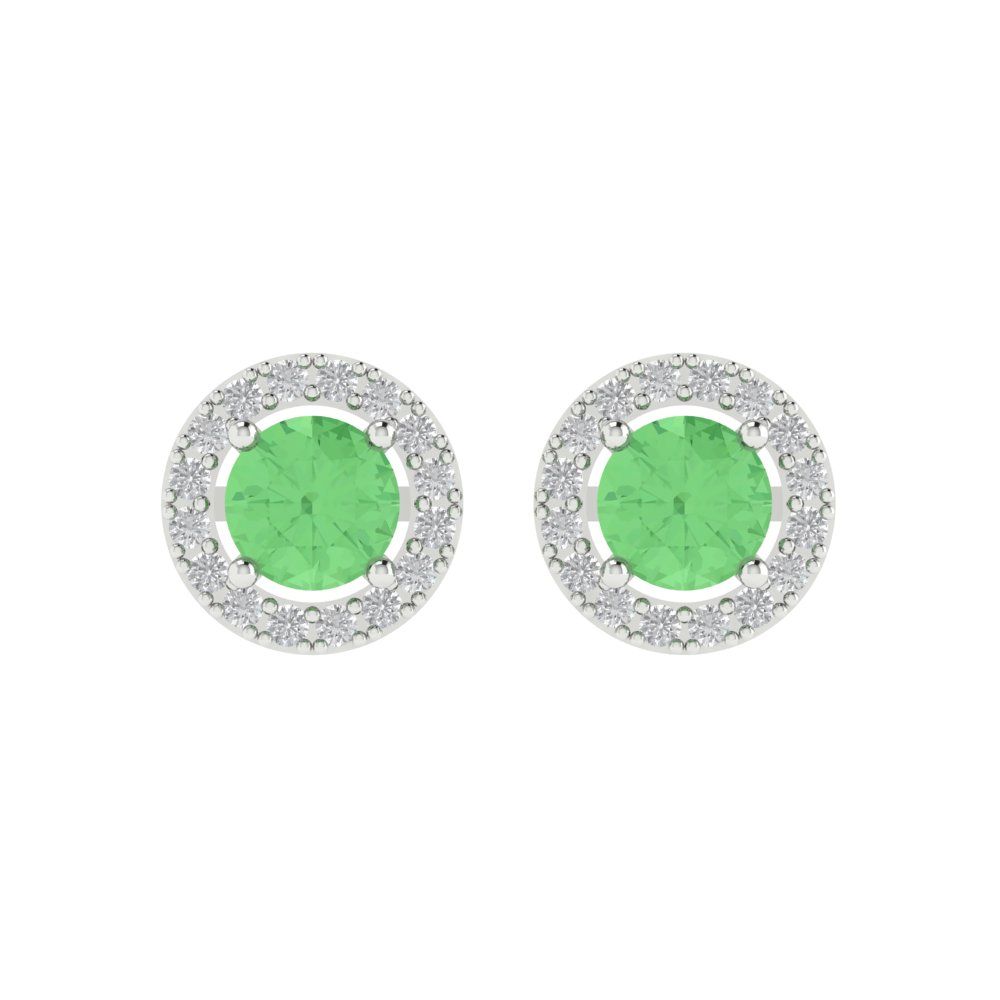 1.24 ctw Green Zirconia Studs Earrings | 5.0mm Round Cut White Gold Screw back | April Birthstone