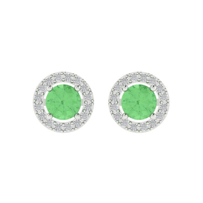 1.24 ctw Green Zirconia Studs Earrings | 5.0mm Round Cut White Gold Screw back | April Birthstone