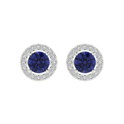 1.24 ctw Tanzanite Studs Earrings | 5.0mm Round Cut White Gold Screw back | December Birthstone