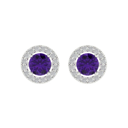 1.24 ctw Amethyst Studs Earrings | 5.0mm Round Cut White Gold Screw back | February Birthstone