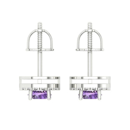 1.24 ctw Alexandrite Studs Earrings | 5.0mm Round Cut White Gold Screw back | June Birthstone