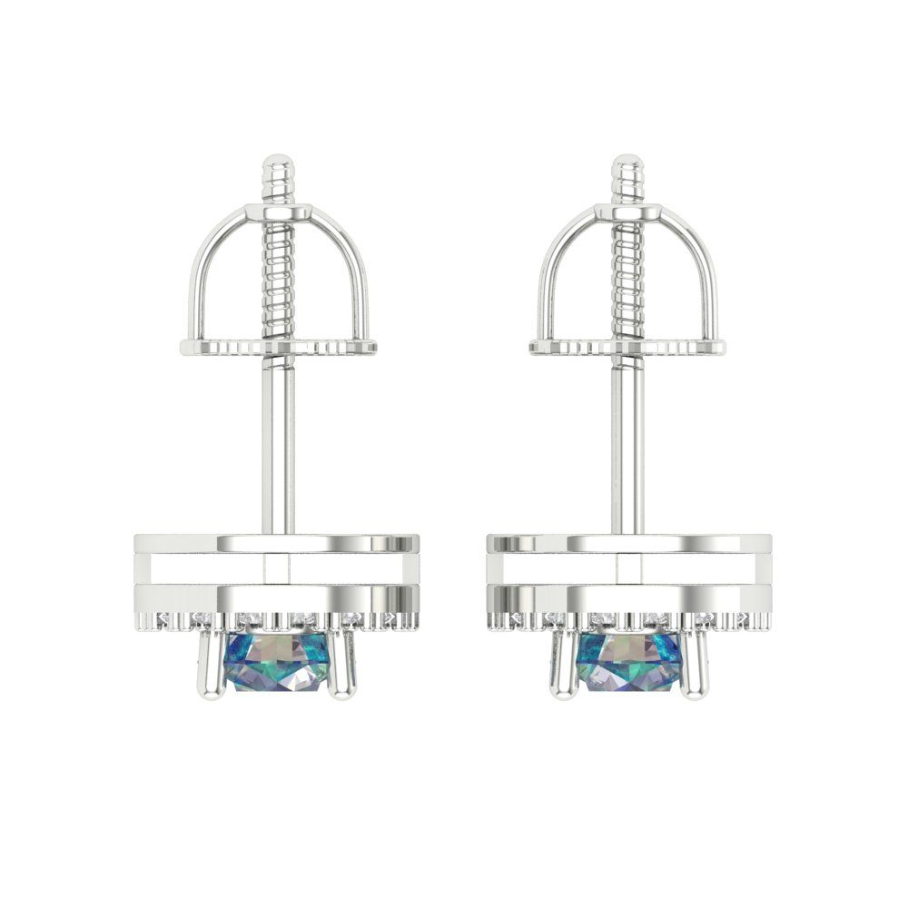 1.24 ctw Blue Moissanite Studs Earrings | 5.0mm Round Cut White Gold Screw back | April Birthstone