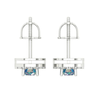 1.24 ctw Blue Moissanite Studs Earrings | 5.0mm Round Cut White Gold Screw back | April Birthstone