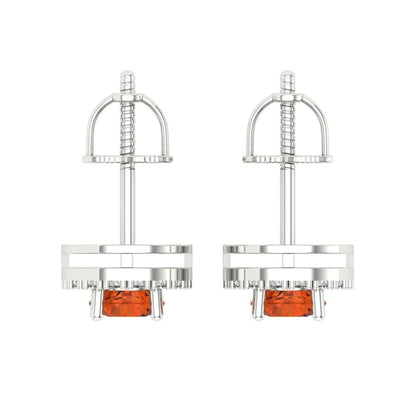 1.24 ctw Red Zirconia Studs Earrings | 5.0mm Round Cut White Gold Screw back | April Birthstone