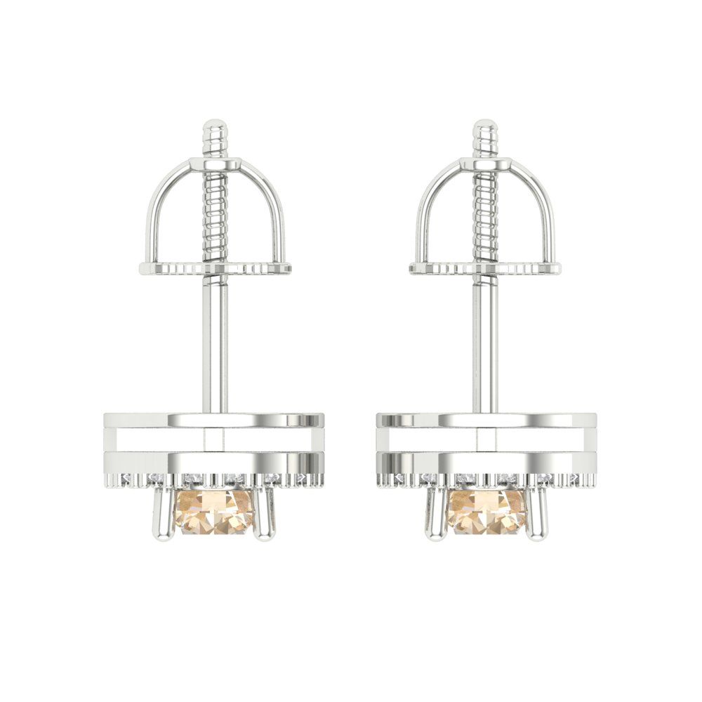 1.24 ctw Morganite Studs Earrings | 5.0mm Round Cut White Gold Screw back | February Birthstone