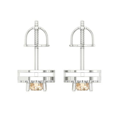 1.24 ctw Morganite Studs Earrings | 5.0mm Round Cut White Gold Screw back | February Birthstone