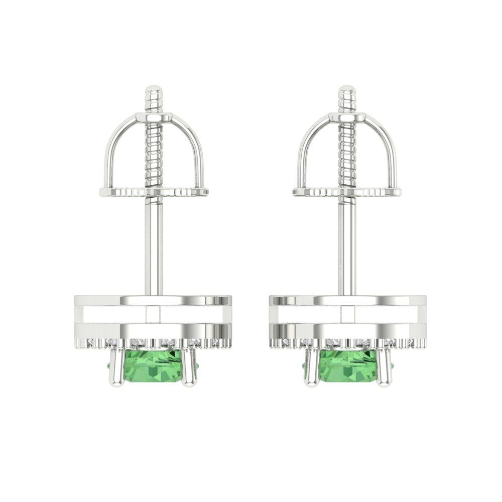 1.24 ctw Green Zirconia Studs Earrings | 5.0mm Round Cut White Gold Screw back | April Birthstone