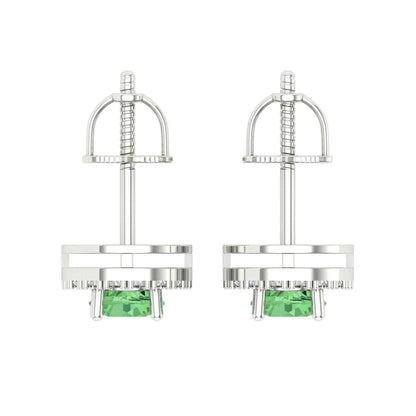 1.24 ctw Green Zirconia Studs Earrings | 5.0mm Round Cut White Gold Screw back | April Birthstone
