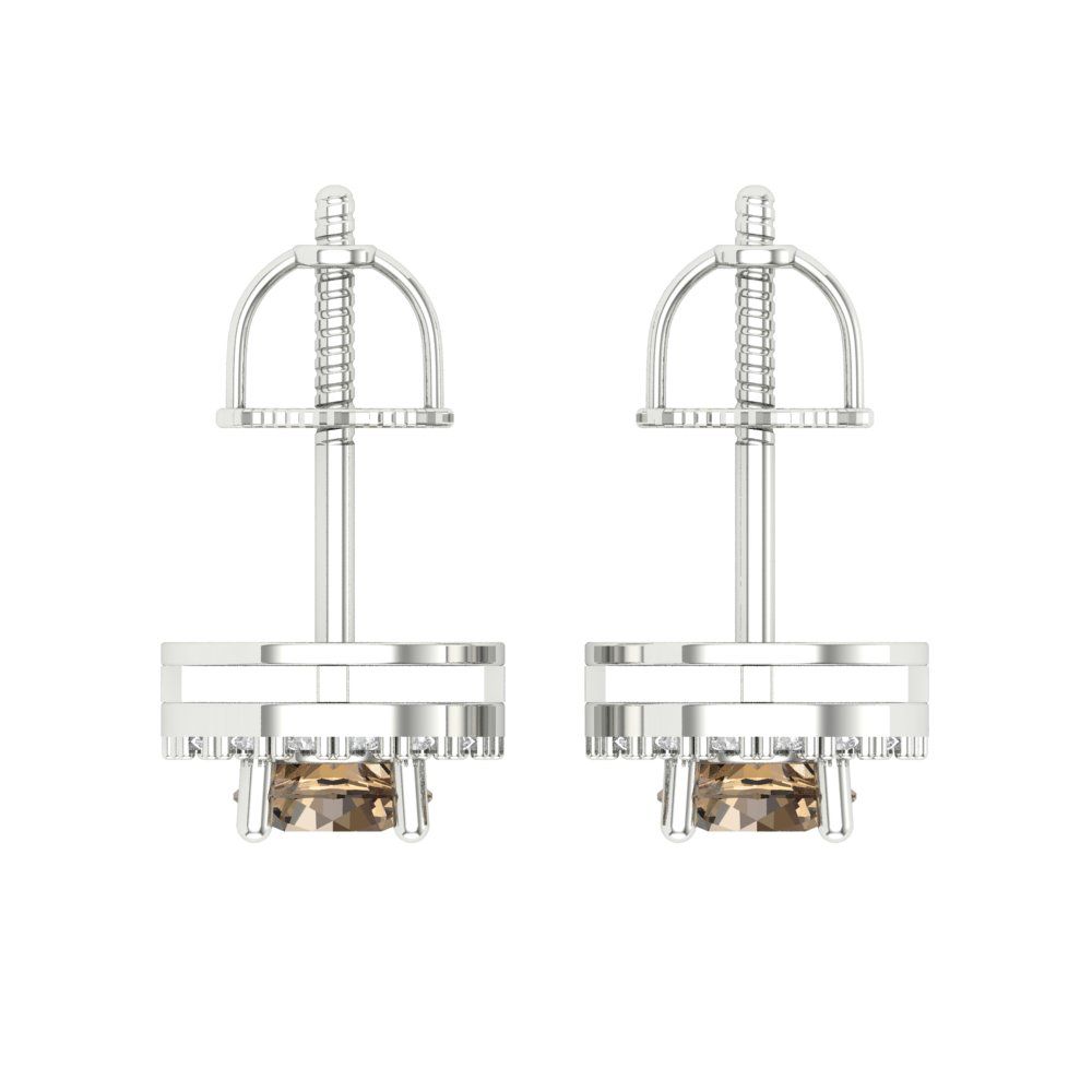 1.24 ctw Champagne Studs Earrings | 5.0mm Round Cut White Gold Screw back | April Birthstone