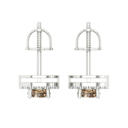 1.24 ctw Champagne Studs Earrings | 5.0mm Round Cut White Gold Screw back | April Birthstone