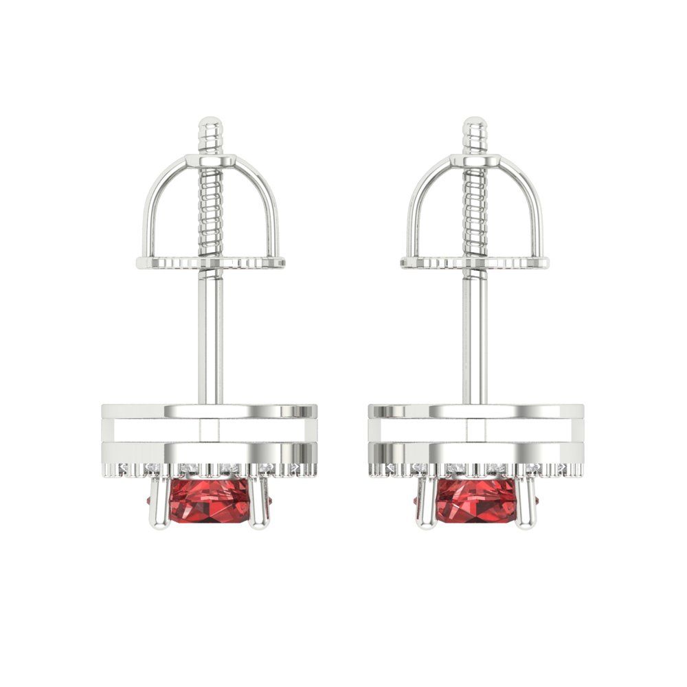 1.24 ctw Garnet Studs Earrings | 5.0mm Round Cut White Gold Screw back | January Birthstone