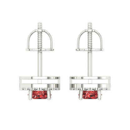 1.24 ctw Garnet Studs Earrings | 5.0mm Round Cut White Gold Screw back | January Birthstone