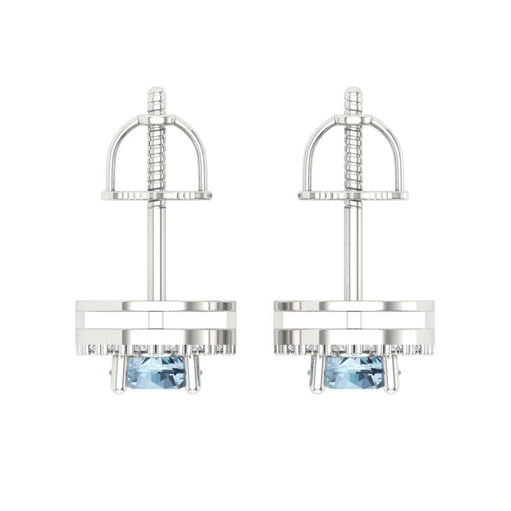 1.24 ctw Blue Zirconia Studs Earrings | 5.0mm Round Cut White Gold Screw back | April Birthstone