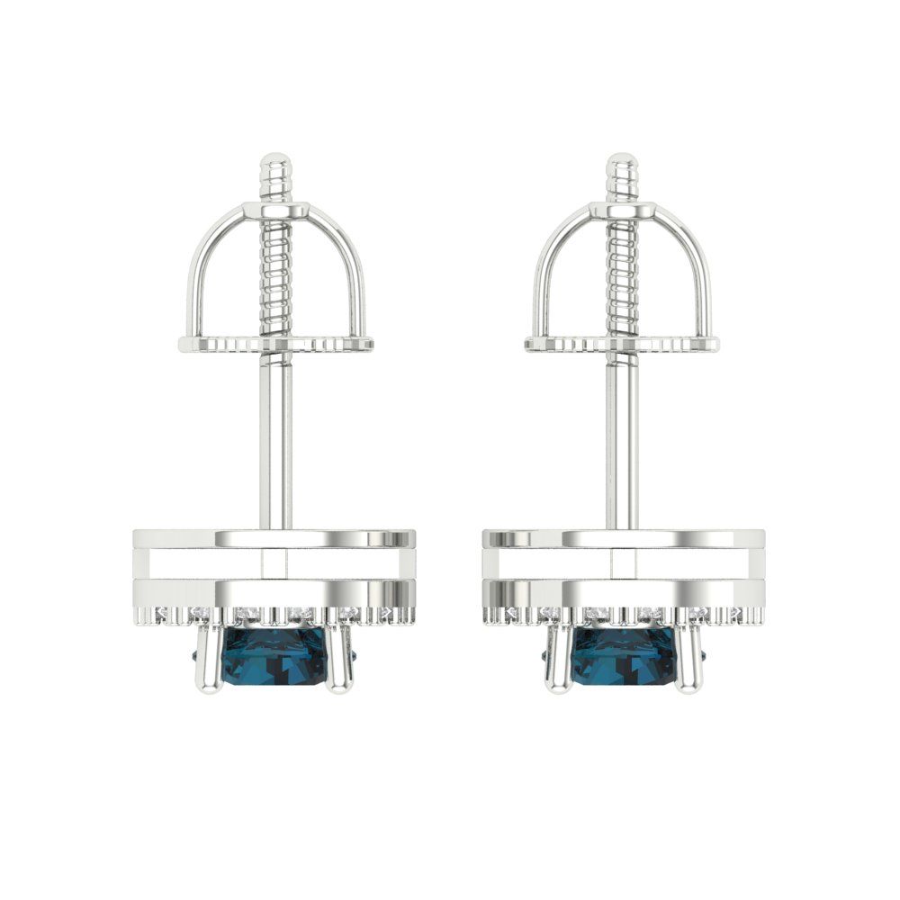 1.24 ctw London Blue Topaz Studs Earrings | 5.0mm Round Cut White Gold Screw back | December Birthstone