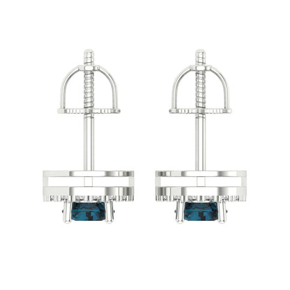 1.24 ctw London Blue Topaz Studs Earrings | 5.0mm Round Cut White Gold Screw back | December Birthstone