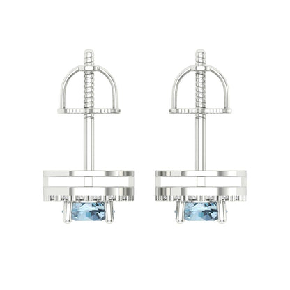 1.24 ctw Swiss Blue Topaz Studs Earrings | 5.0mm Round Cut White Gold Screw back | December Birthstone