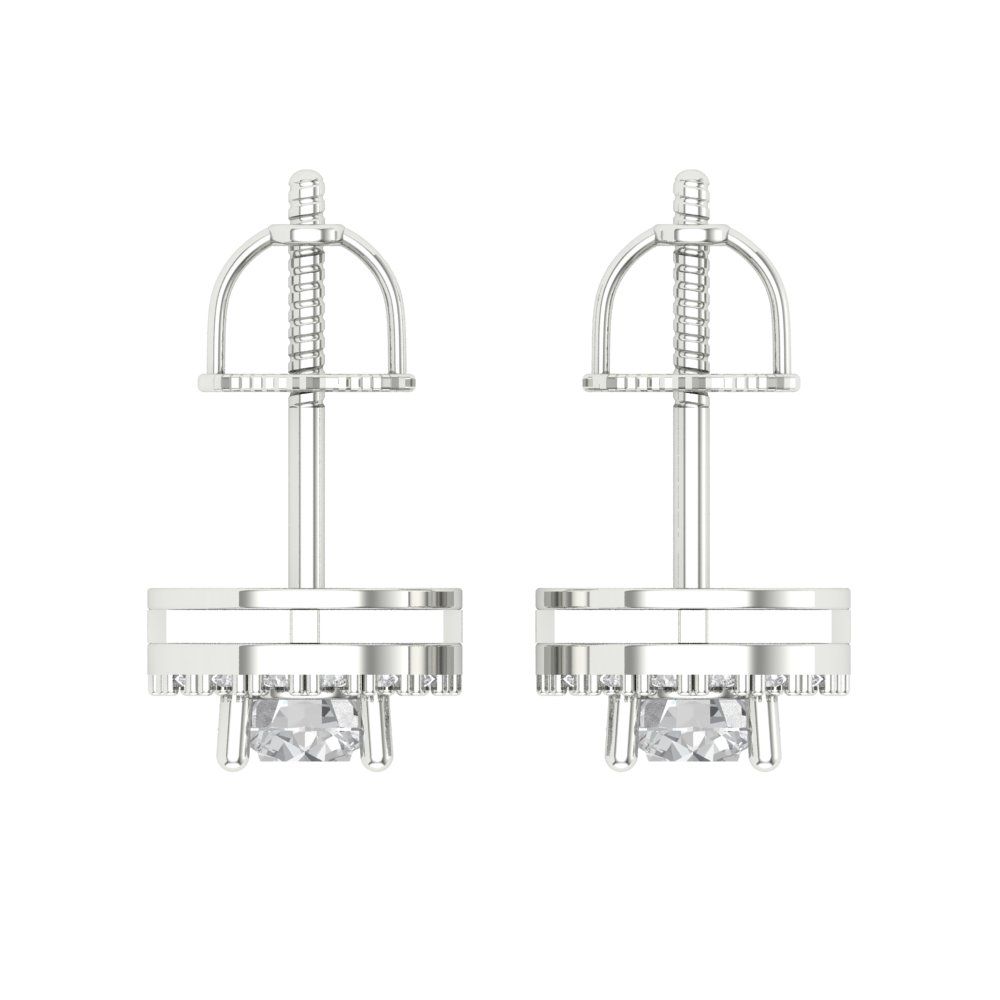 1.24 ctw Zirconia Diamond Studs Earrings | 5.0mm Round Cut White Gold Screw back | April Birthstone