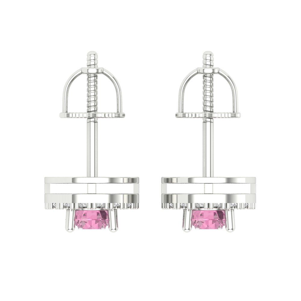 1.24 ctw Pink Zirconia Studs Earrings | 5.0mm Round Cut White Gold Screw back | April Birthstone