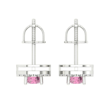 1.24 ctw Pink Zirconia Studs Earrings | 5.0mm Round Cut White Gold Screw back | April Birthstone