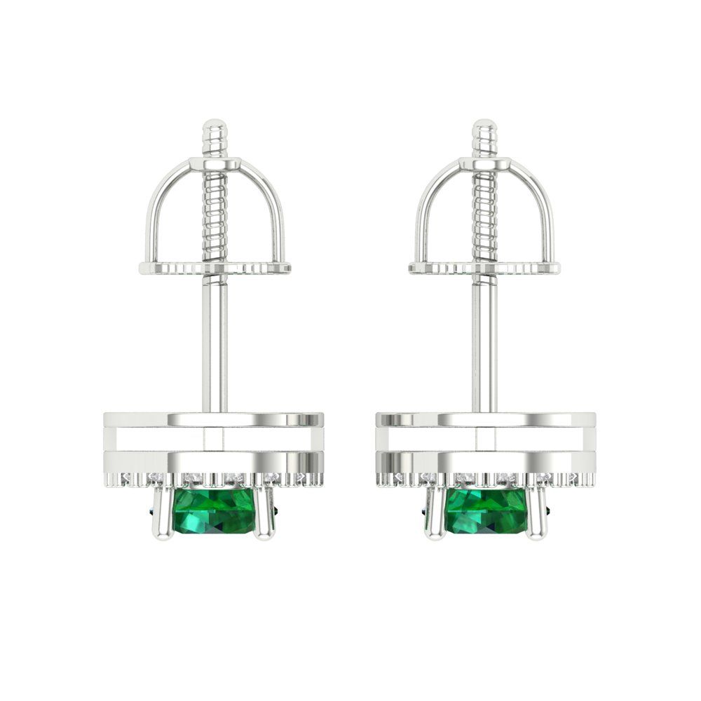 1.24 ctw Emerald Studs Earrings | 5.0mm Round Cut White Gold Screw back | May Birthstone