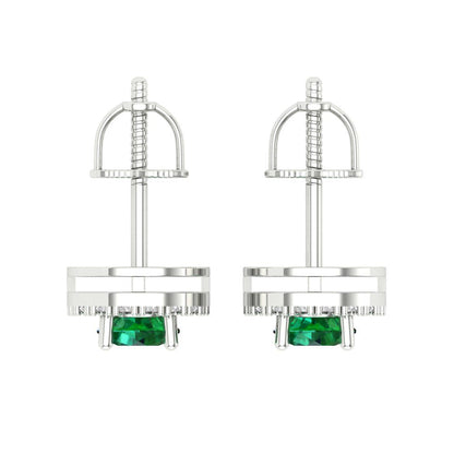 1.24 ctw Emerald Studs Earrings | 5.0mm Round Cut White Gold Screw back | May Birthstone