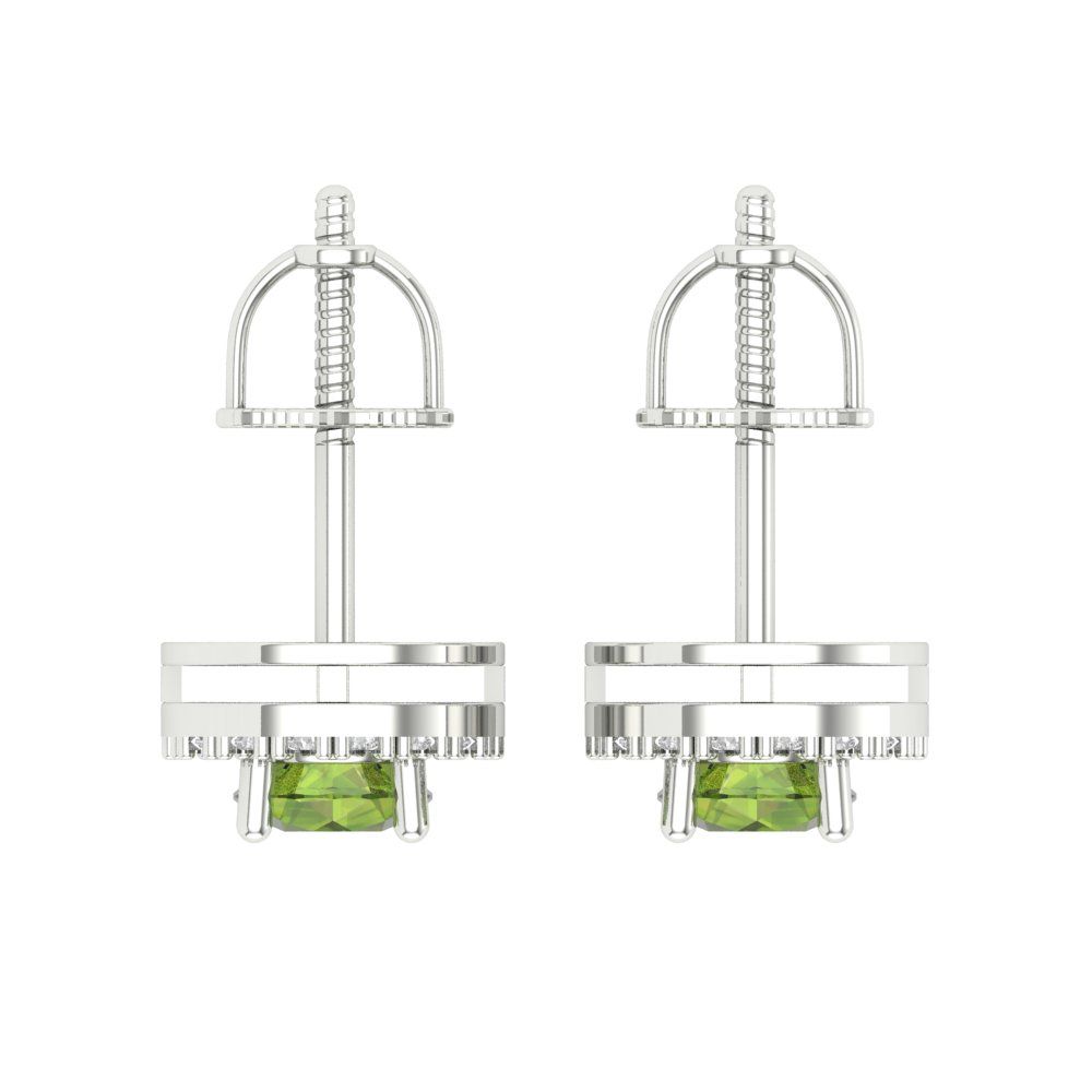 1.24 ctw Peridot Studs Earrings | 5.0mm Round Cut White Gold Screw back | August Birthstone