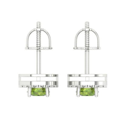 1.24 ctw Peridot Studs Earrings | 5.0mm Round Cut White Gold Screw back | August Birthstone