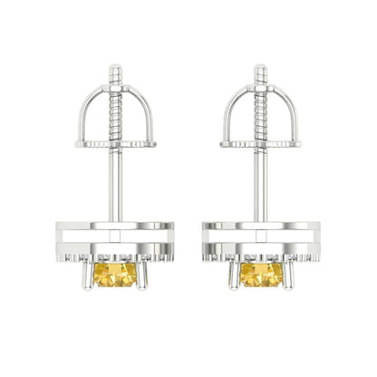 1.24 ctw Citrine Studs Earrings | 5.0mm Round Cut White Gold Screw back | November Birthstone