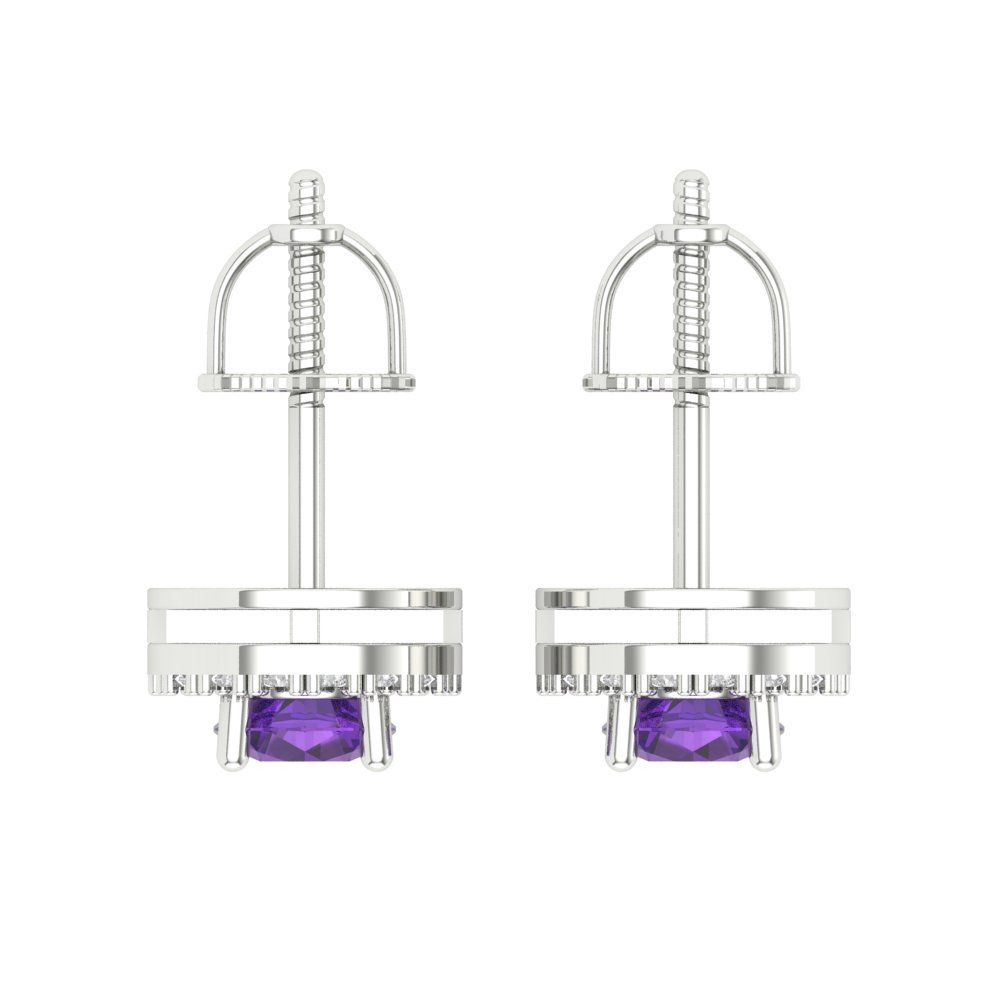 1.24 ctw Amethyst Studs Earrings | 5.0mm Round Cut White Gold Screw back | February Birthstone