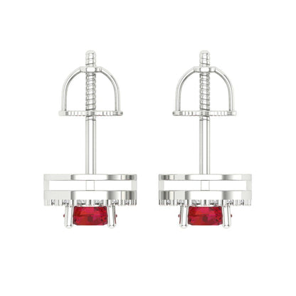 1.24 ctw Ruby Studs Earrings | 5.0mm Round Cut White Gold Screw back | July Birthstone