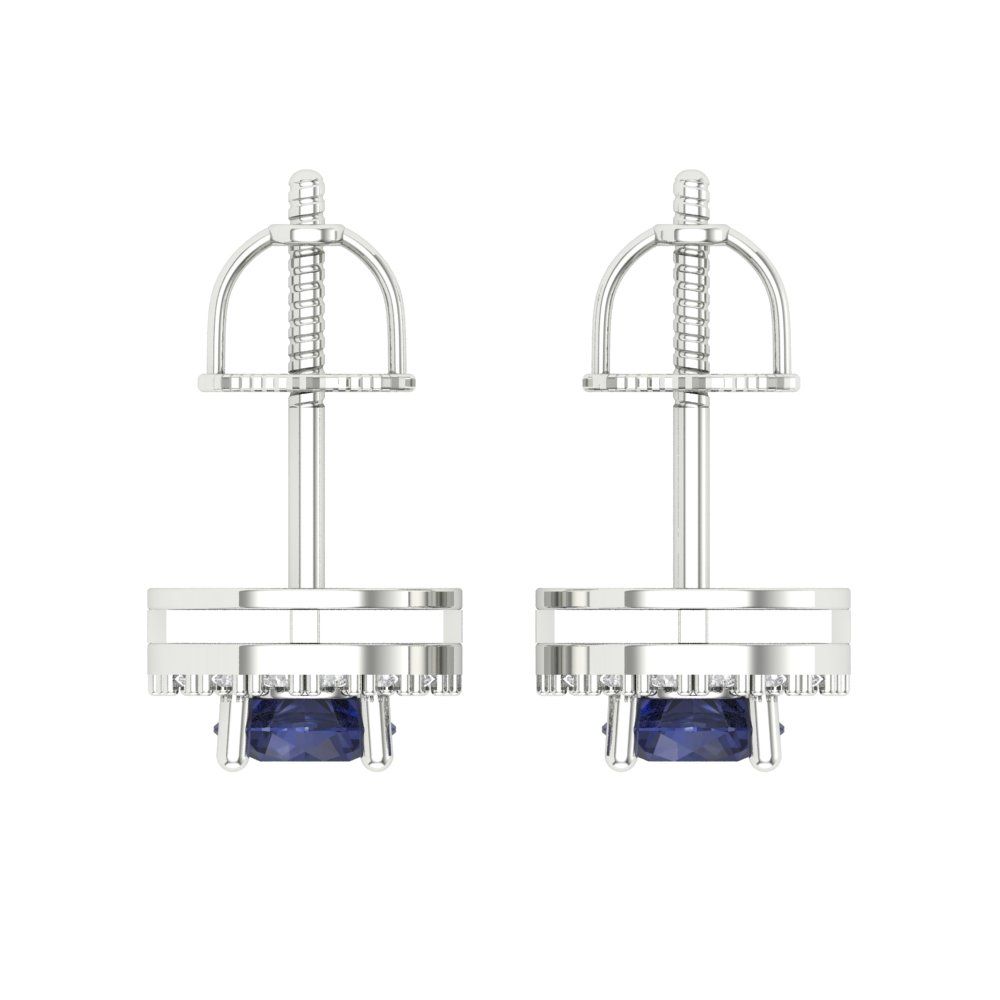 1.24 ctw Blue Sapphire Studs Earrings | 5.0mm Round Cut White Gold Screw back | September Birthstone