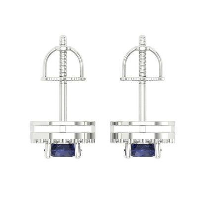 1.24 ctw Blue Sapphire Studs Earrings | 5.0mm Round Cut White Gold Screw back | September Birthstone
