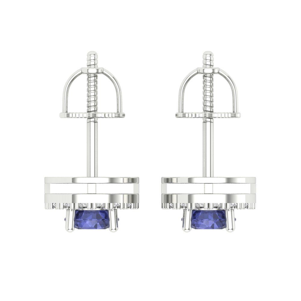 1.24 ctw Tanzanite Studs Earrings | 5.0mm Round Cut White Gold Screw back | December Birthstone