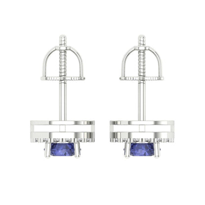 1.24 ctw Tanzanite Studs Earrings | 5.0mm Round Cut White Gold Screw back | December Birthstone