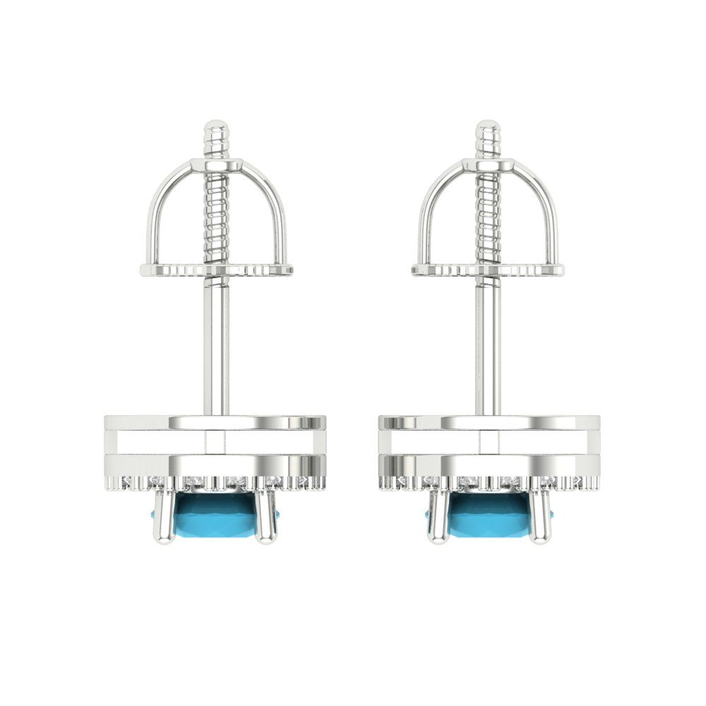1.24 ctw Turquoise Studs Earrings | 5.0mm Round Cut White Gold Screw back | December Birthstone