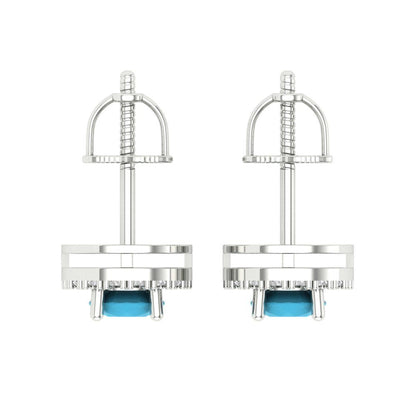 1.24 ctw Turquoise Studs Earrings | 5.0mm Round Cut White Gold Screw back | December Birthstone